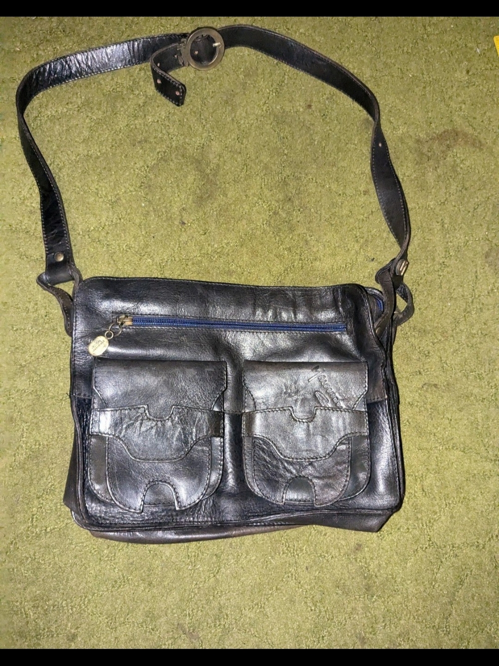 Black Leather Crossbody Messenger Bag By Malusardi
